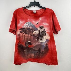 Gildan‎ Tshirt Womens L Red White Eagles Graphic USA Free Mountains Majestic